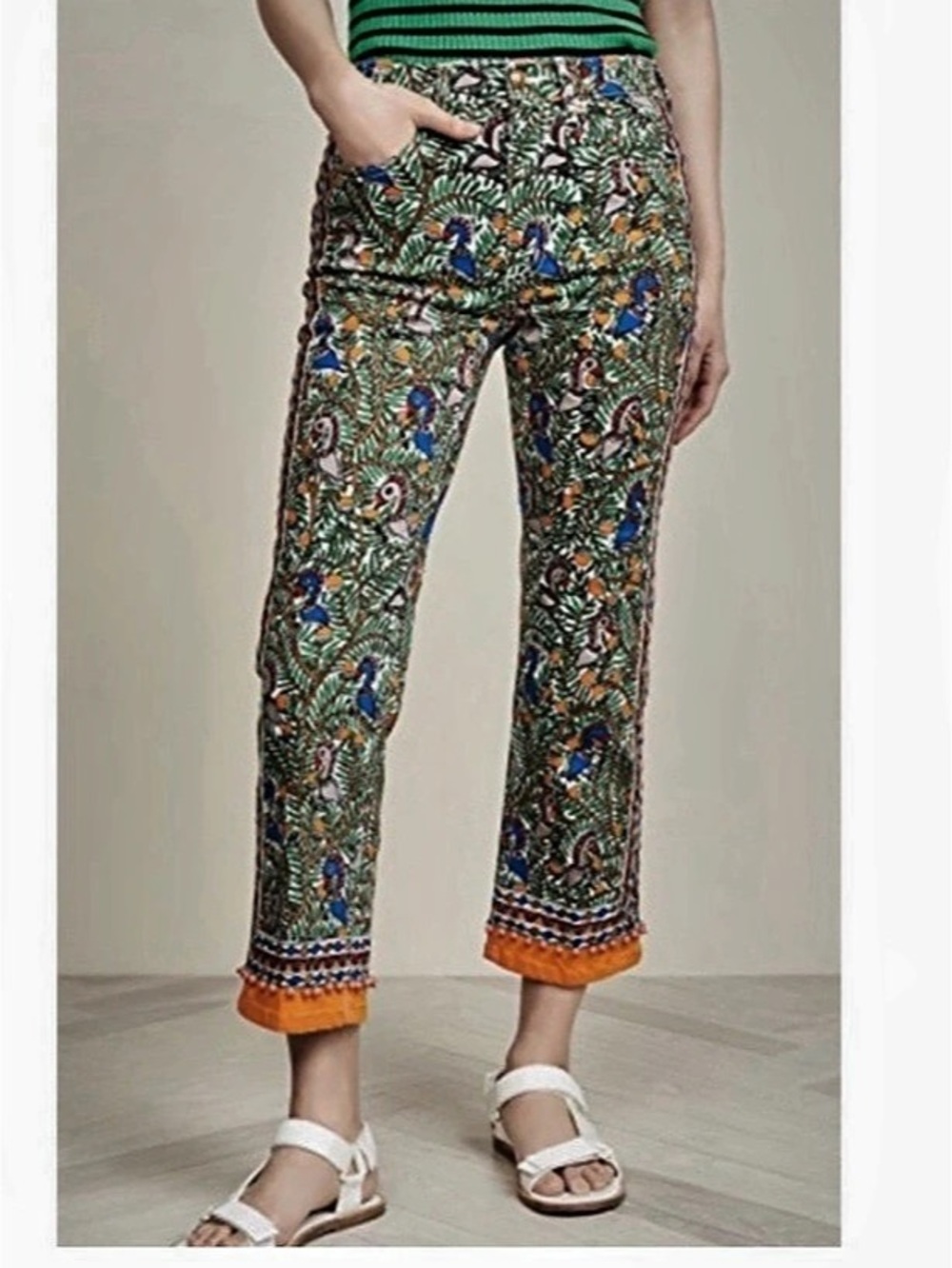 Tory Burch Something Wild Toucan Cropped Pants sz 28